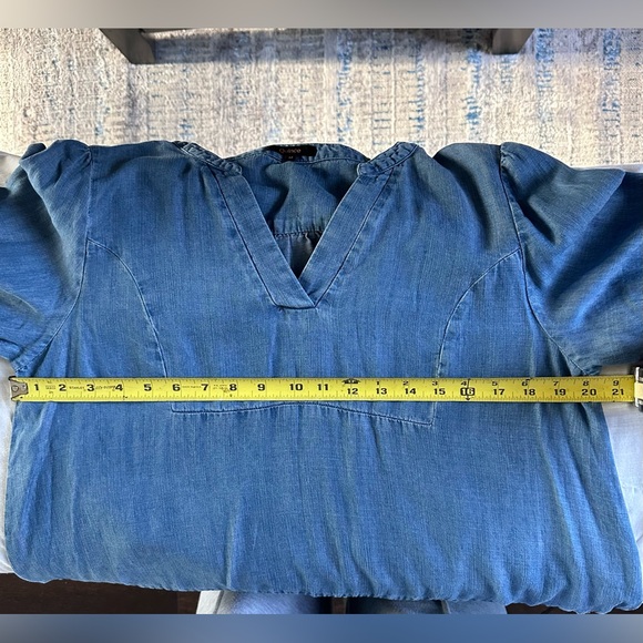 Quince Chambray TENCEL Tiered Long Sleeve Mini Dress Blue Medium - Picture 12 of 13